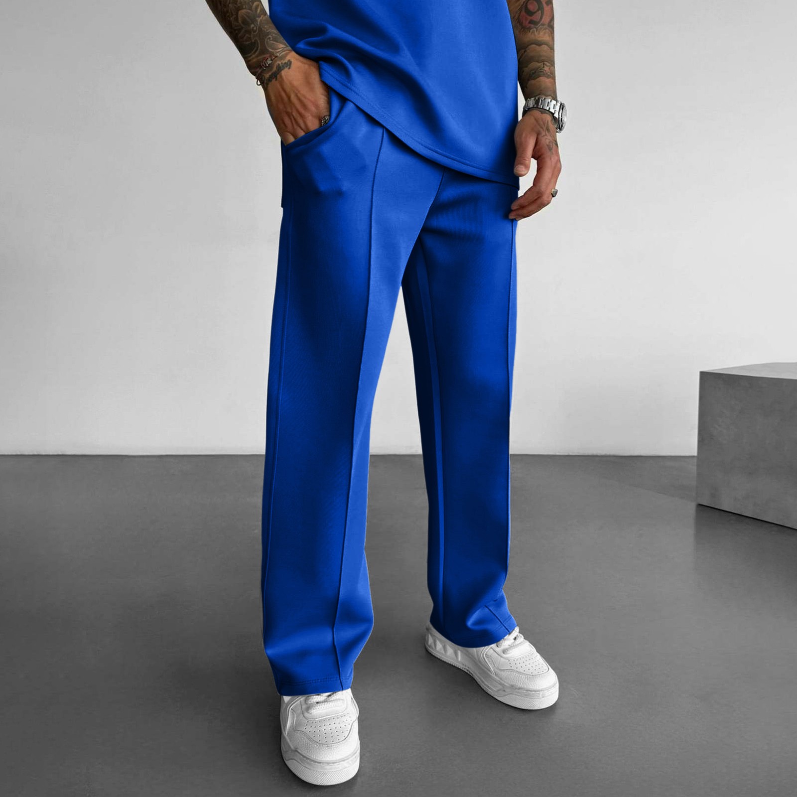 thumbnail image 5 of Pantalones largos lisos para hombre, pantalones deportivos, pantalones informales para la calle: elásticos, cómodos, para todas las estaciones, de poliéster, con cuatro bolsillos., 5 of 6